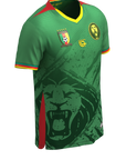 CAMEROON Fecafoot Players Stadium Jersey in green with lion graphic, official team gear for fans and athletes. Features Fecafoot and lion crest logos.