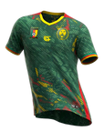 Cameroon AFCON 2025 Home Jersey in green with red, yellow, and dark patterns, featuring lion crest and number 9 for fans and collectors